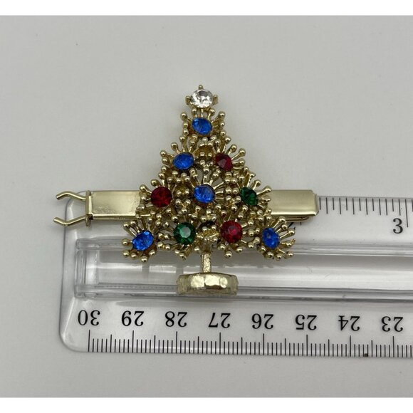 Hair Accessory Barrette Christmas Tree Gold Red Blue Colors - Picture 7 of 9